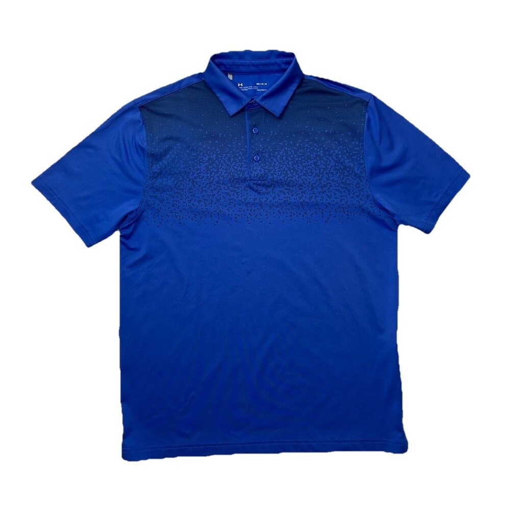 UNDER ARMOUR Men's Medium Polo Blue HeatGear Loose Performance Golf Dot Pattern